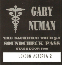 Gary Numan London Astoria 2  Soundcheck Pass 1994